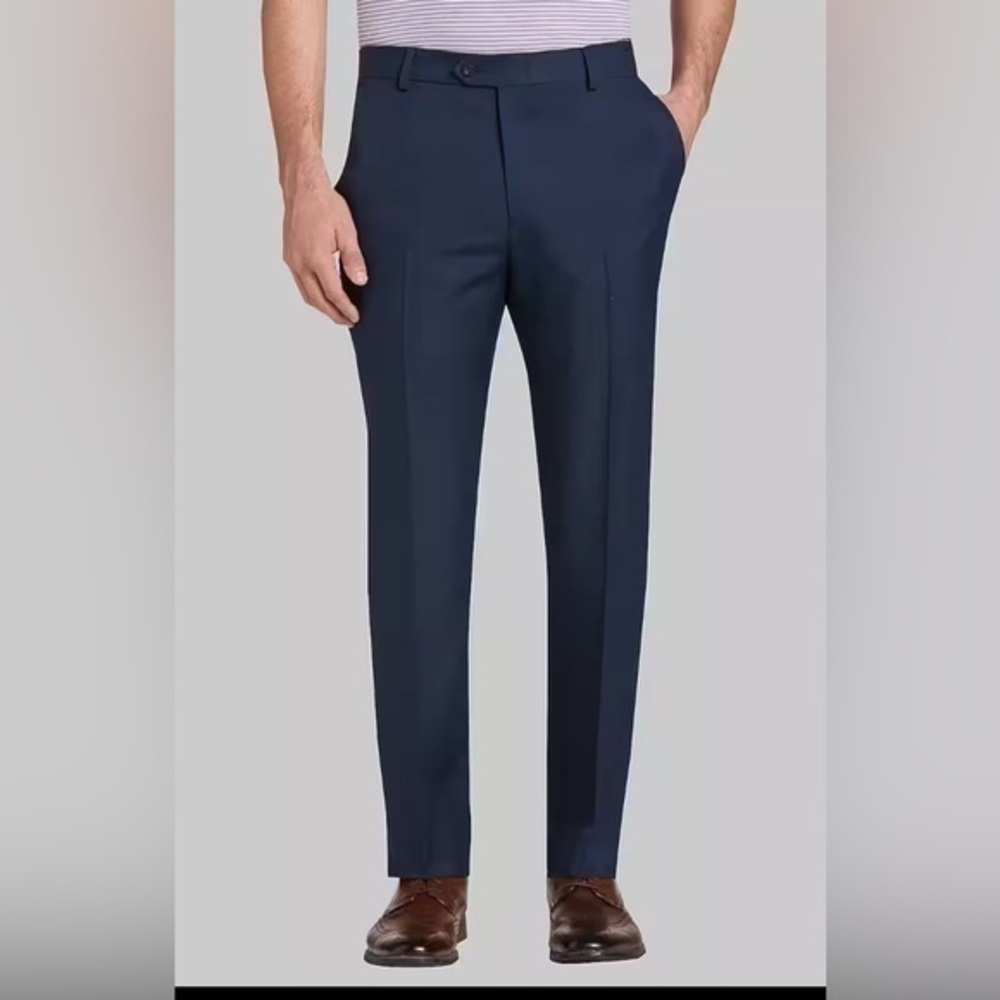 NEW Jos A Bank Navy Blue Traveler Performance  Flat Front  Pants  35/32